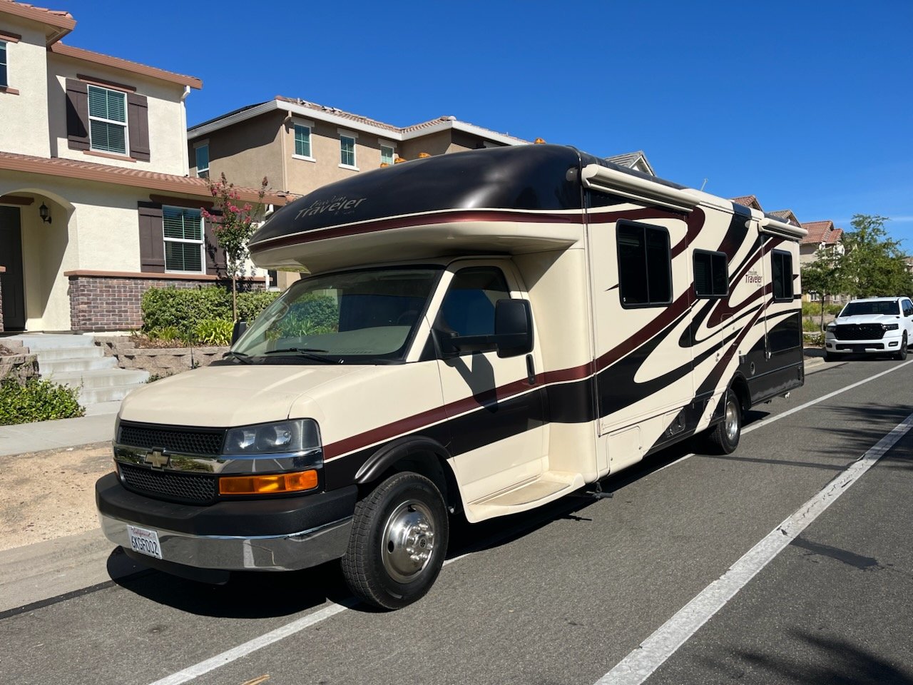 Chevy Traveler Class C motorhome purchased for cash on a California residential street