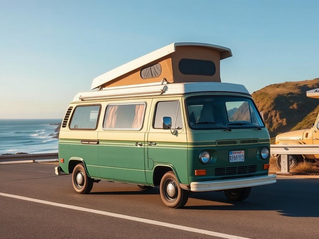 Class B camper van parked at a California coastal pullout